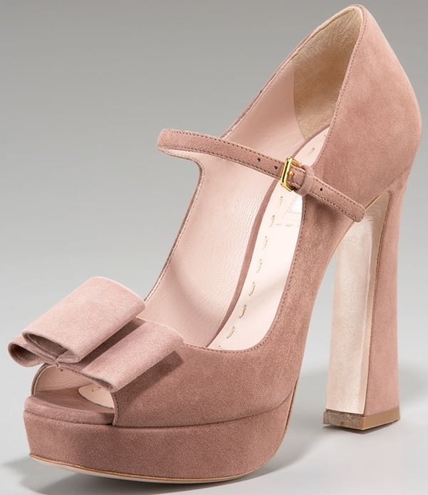 Miu Miu Suede Peep Toe Mary Jane Pump