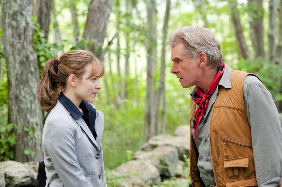 In Morning Glory, Rachel McAdams plays a young and determined television producer who clashes with Harrison Ford's veteran news anchor character, leading to a dynamic and engaging on-screen conflict as they work together to improve a struggling morning show