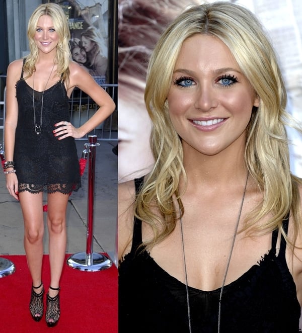 tephanie Pratt donned a lingerie-inspired Little Black Dress (LBD) at the premiere of 'Going the Distance'