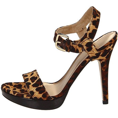 Stuart Weitzman Strutting Platform Sandals in Miel Leopard Twill