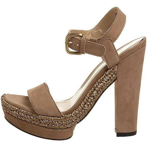 Stuart Weitzman Strutting Platform Sandals in Tan Nubuck