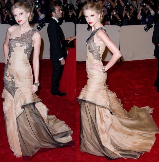 Taylor Swift in J. Mendel Couture attends the "Alexander McQueen: Savage Beauty" Costume Institute Gala