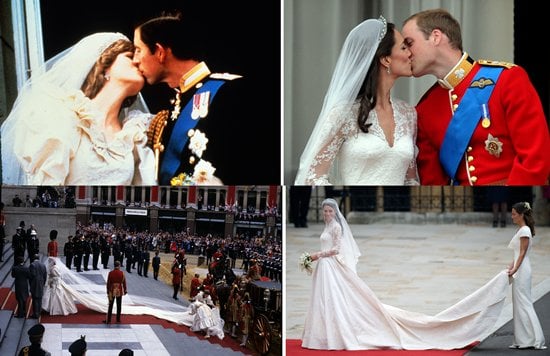 This photo composition juxtaposes the arrival of Charles, Prince of Wales and Diana, Princess of Wales at their wedding on July 29, 1981, with that of William, Duke of Cambridge and Catherine Middleton, Duchess of Cambridge, on April 29, 2011