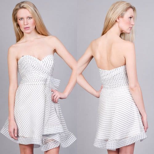 Flirty and Fun: ABS's flared skirt polka dot dress, perfect for twirling and turning heads
