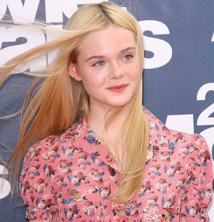 Elle Fanning arrives on the MTV Movie Awards red carpet at the Gibson Amphitheatre in Los Angeles on June 5, 2011