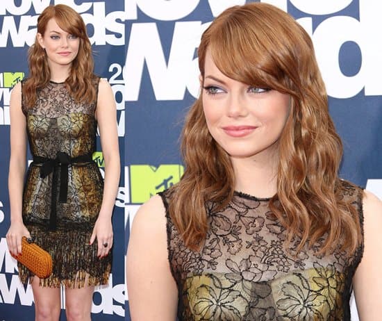 Emma Stone in a beautiful lace dress from Bottega Veneta at the 2011 MTV Movie Awards