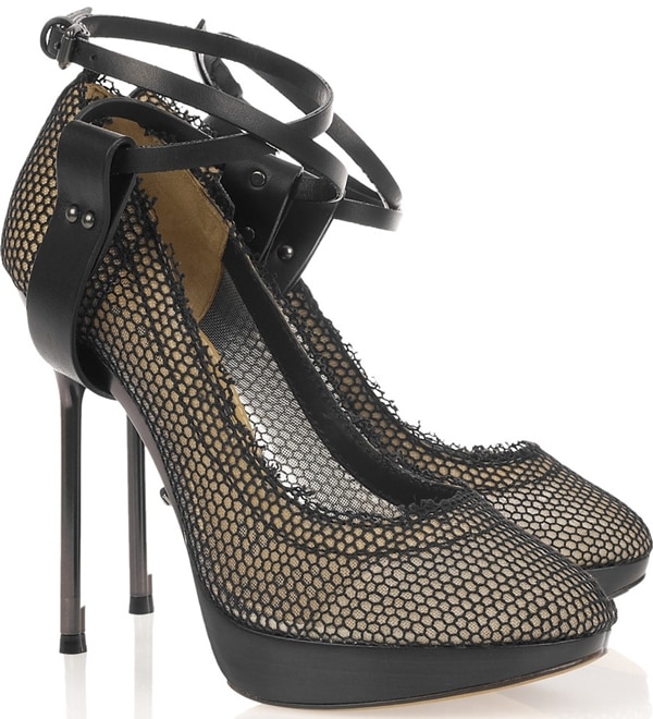 Lanvin Fishnet Ankle Strap Pumps