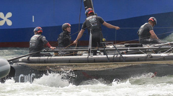 The Duchess of Cambridge has a boat ride on BAR - Sir Ben Ainslie Racing team America's Cup training boat in Portsmouth