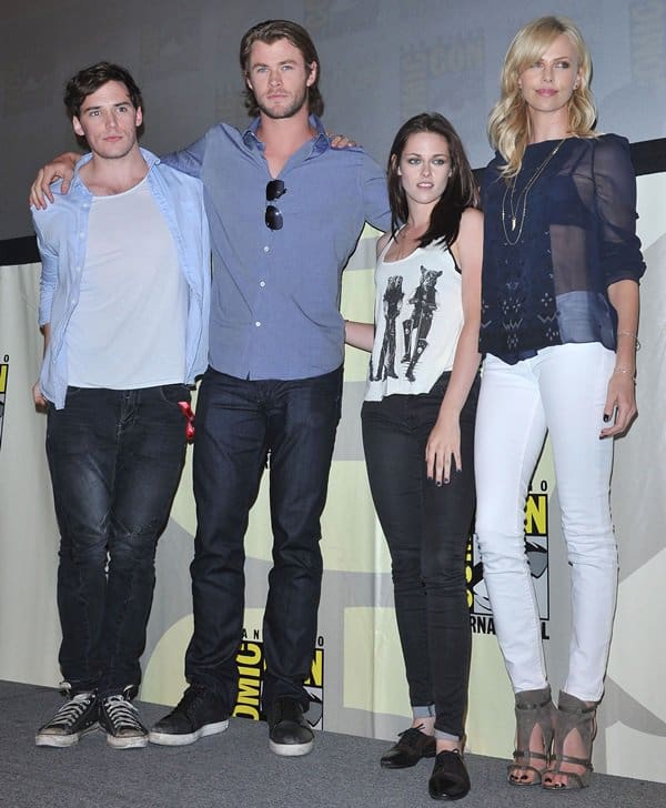 Chris Hemsworth, Charlize Theron, Kristen Stewart, and Sam Claflin at the Snow White and the Huntsman panel discussion held at Comic-Con 2011 in San Diego, California on July 23, 2011
