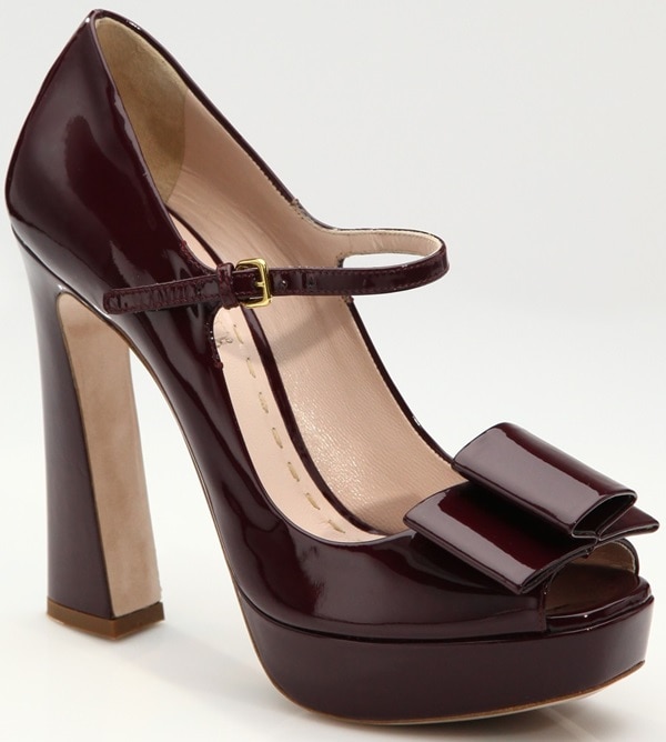 Miu Miu Patent Peep Toe Platform Pump in Patent Wine