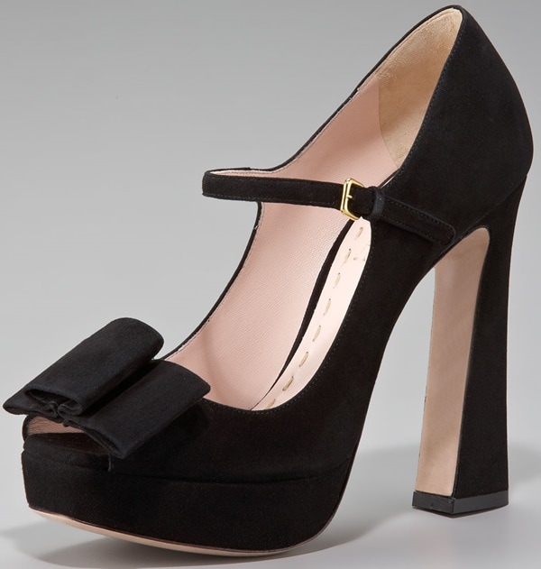 Miu Miu Suede Peep Toe Platform Pumps