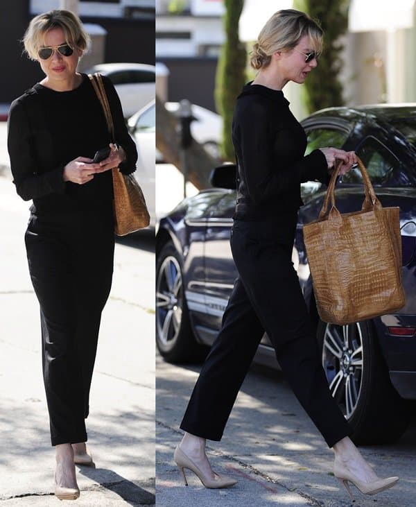 Renee Zellweger looking elegant and chic in an all-black outfit