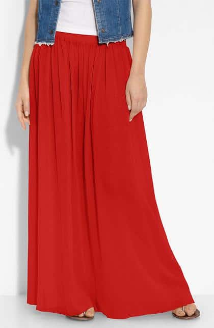 Nine 3 Two Shirred Maxi Skirt in Red