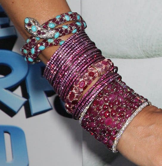 A dazzling display: Sofia Vergara's lavish stack of purple bracelets – a bold fashion statement