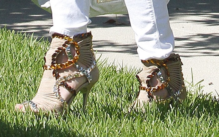 Katherine Heigl steps out in style with her Jimmy Choo 'Elba' jeweled suede sandal booties