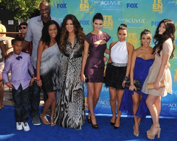 Lamar Odom Jr, Lamar Odom, Destiny Odom, Khloe Kardashian, Kendall Jenner, Kim Kardashian, Kourtney Kardashian and Kylie Jenner attend the 2011 Teen Choice Awards held at Gibson Amphitheatre in Universal City on August 8, 2011