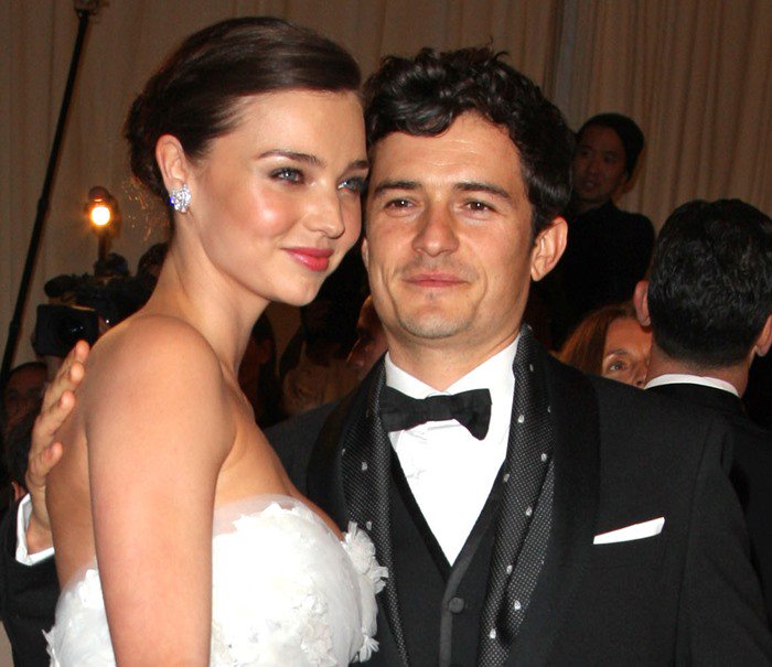 Orlando Bloom and Miranda Kerr attending the 'Alexander McQueen: Savage Beauty' Costume Institute Gala at The Metropolitan Museum of Art