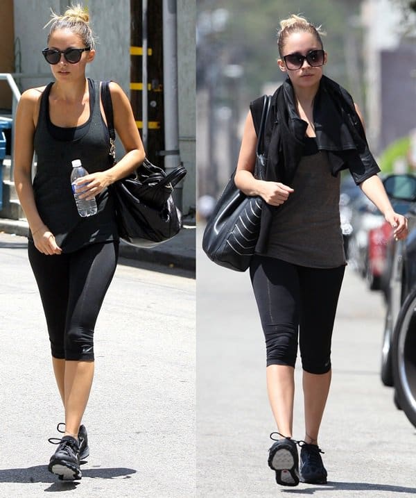 Nicole Richie was spotted leaving the gym on August 2, 2011, wearing Nike Pro Combat Core Tight Capris, Nike Black Zoom Structure Trainers, and accessorizing with House of Harlow 1960 Emily Sunglasses in Black and a Phoenix Tote