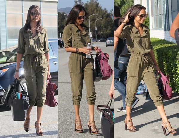 Zoe Saldana exudes elegance while exiting a Beverly Hills office building