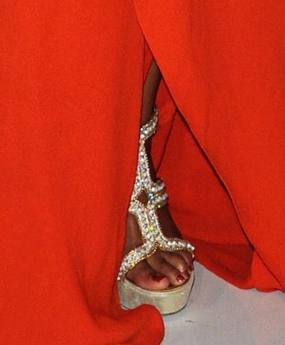 Beyonce's feet in mother of pearl and Swarovski crystal-studded Rene Caovilla sandals