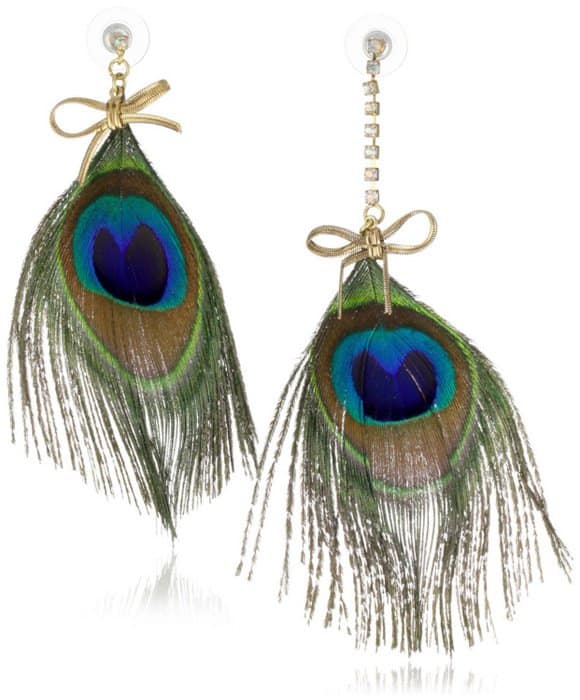 Betsey Johnson 'Asian Jungle' Mismatch Peacock Feather Drop Earrings