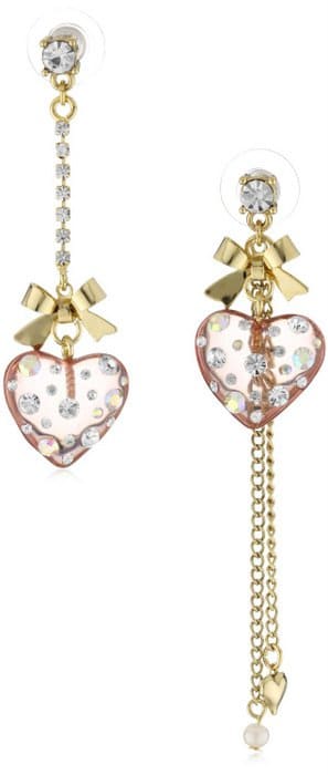 Betsey Johnson 'Betsey Basics' Pink Lucite and Crystal mismatched earrings