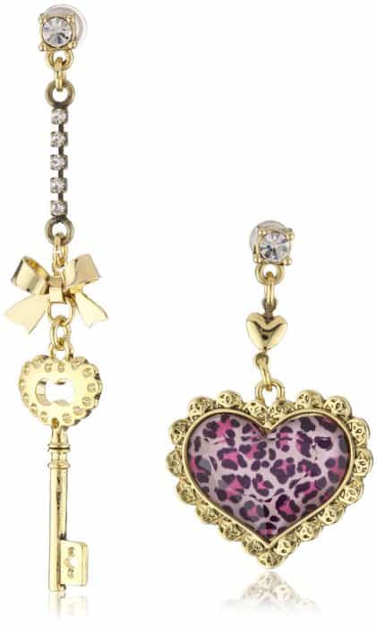 Betsey Johnson 'Lovely Leopard' Mismatch Heart and Key Earrings