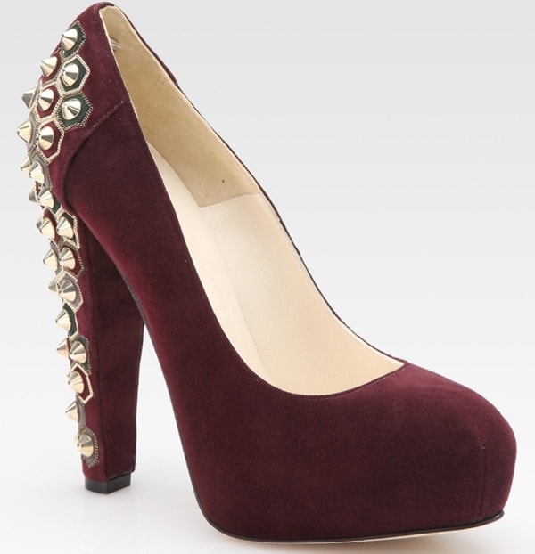 Brian Atwood Purple Power Studs Suede Platform Pumps