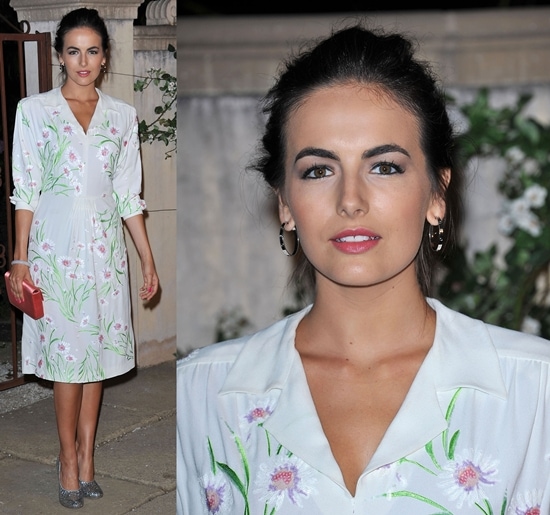 Camilla Belle donning an exquisite Ivory Crepe shirt dress adorned with intricate beaded floral details at the Miu Miu presents Lucrecia Martel’s “Muta” event