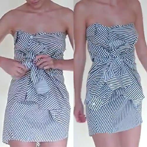 Irina Zvidrina shows how to wear a diagonally striped shirt as a dress