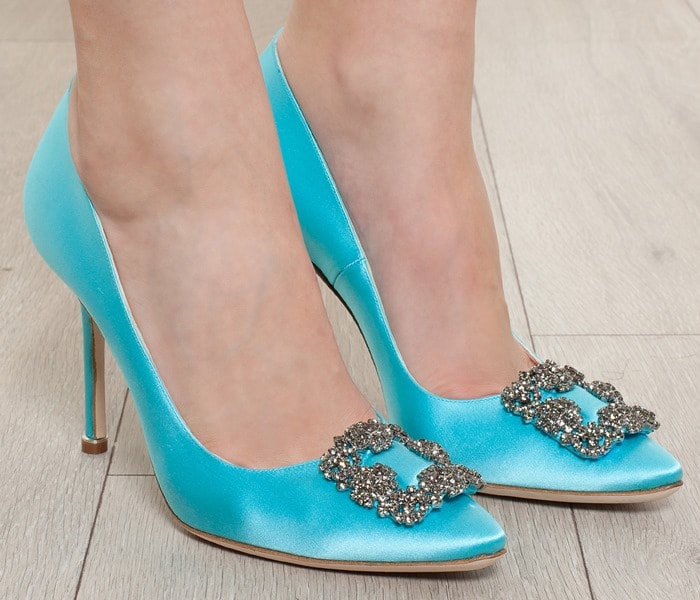 Manolo Blahnik Blue Hangisi Embellished Satin 105mm Pumps