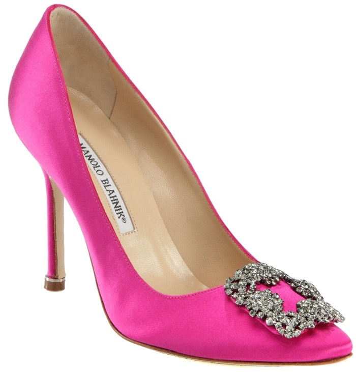 Manolo Blahnik Pink Hangisi Jewel Satin Pumps