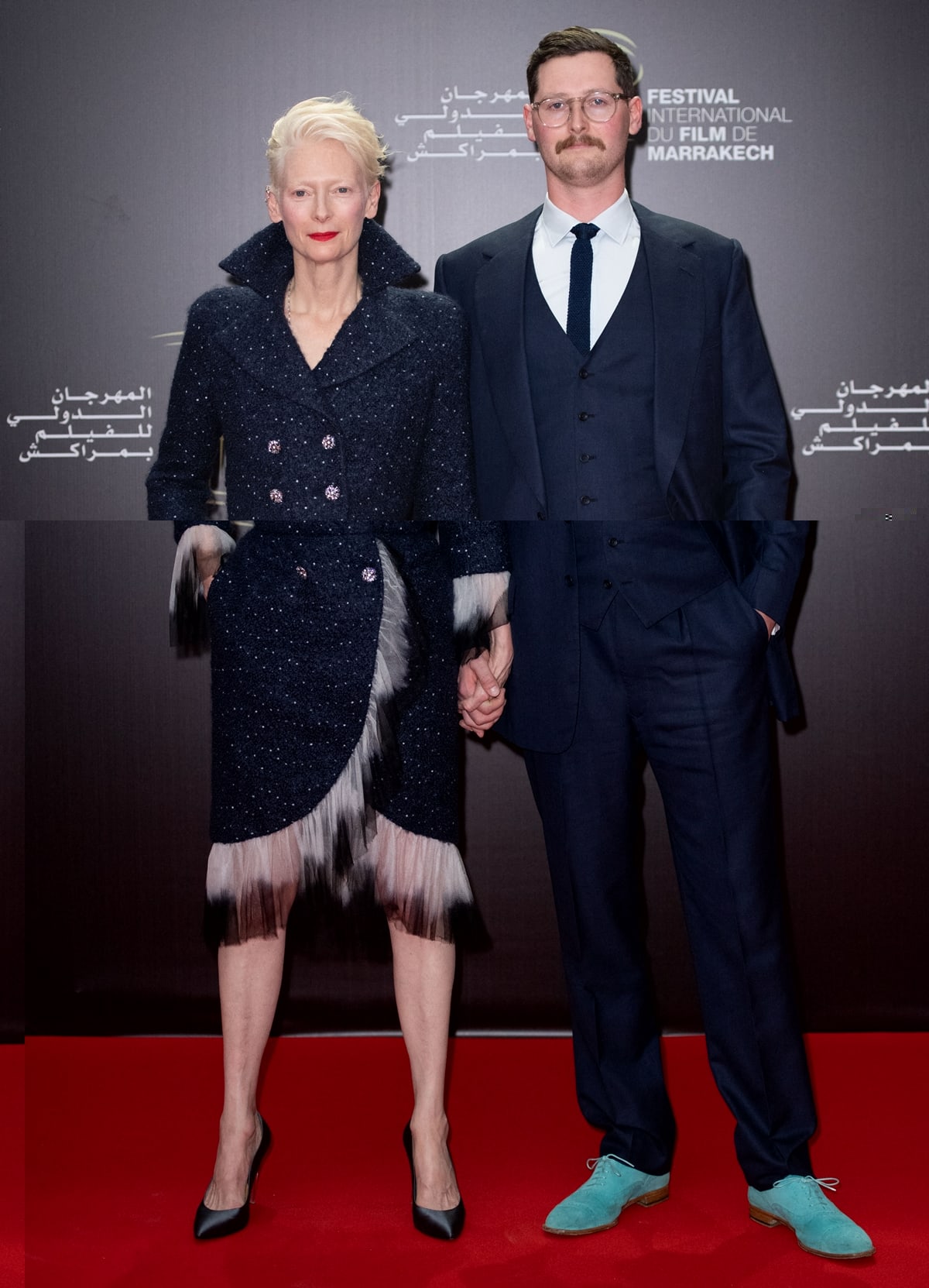 Tilda Swinton poses with her even taller son, Xavier Swinton Byrne, at the "Memory" screening during the 20th Marrakech International Film Festival