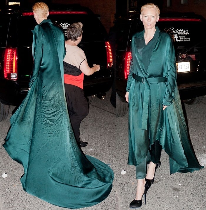 Tilda Swinton mesmerizes in Haider Ackermann, blending avant-garde elegance with a daring twist at the 'We Need To Talk About Kevin' premiere