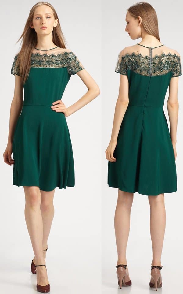 The Valentino Beaded Dress in Emerald – a masterpiece of design, flaunting intricate beadwork and a flowy A-line silhouette, priced at $3,890
