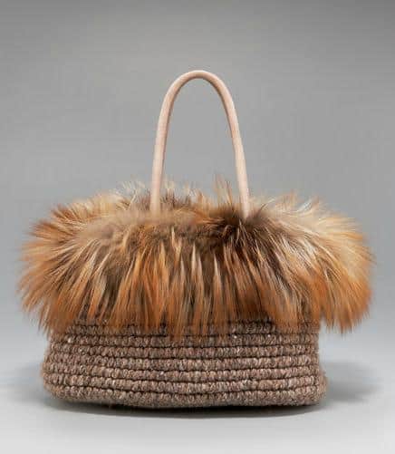 Brunello Cucinelli Fox Trim Tweed Tote