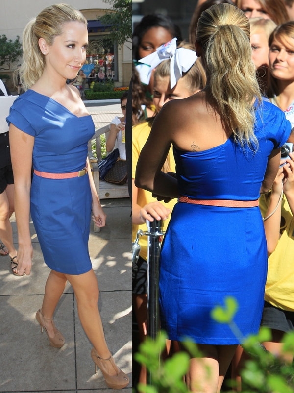 Ashley Tisdale in a blue dress at The Grove