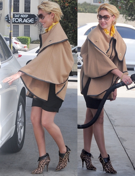 Katherine Heigl flashes her legs while stopping for gas in Hollywood