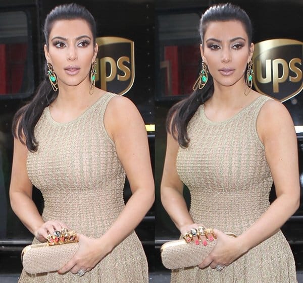 Kim Kardashian in a dress by Azzedine Alaia arrives at her hotel in Manhattan