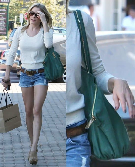 LeAnn Rimes effortlessly chic with her striking green Fendi chain trim tote while shopping in Cross Creek