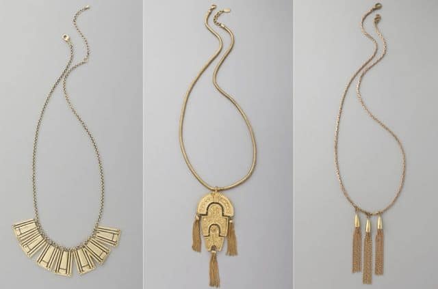 1. Fortune Favors the Brave Flat Fringe Necklace, $220 / 2. Theodora & Callum Byzantium Necklace, $350 / 3. Lulu Frost Triple Cascade Necklace, $264