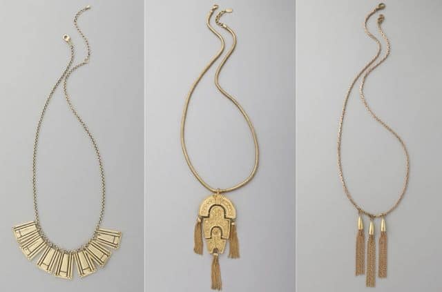 1. Fortune Favors the Brave Flat Fringe Necklace, $220 / 2. Theodora & Callum Byzantium Necklace, $350 / 3. Lulu Frost Triple Cascade Necklace, $264