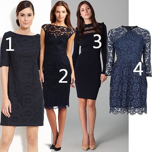 Four navy lace dresses