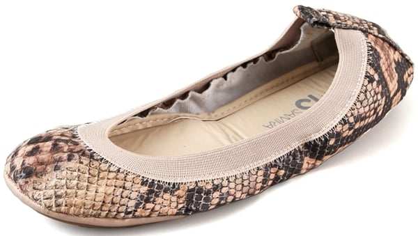 Yosi Samra Elastic Topline Ballet Flats in Beige Snake Print