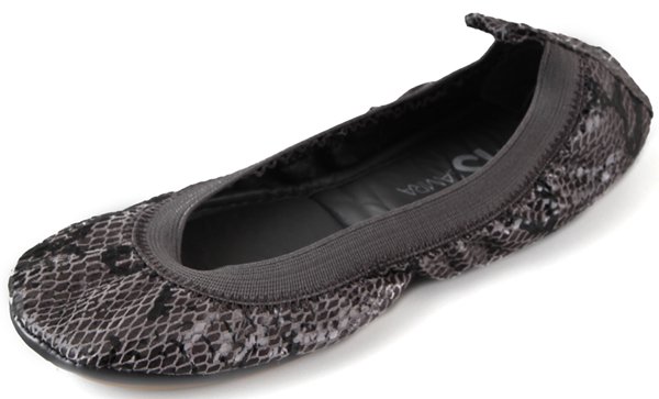 Yosi Samra Elastic Topline Ballet Flats in Charcoal Snake Print