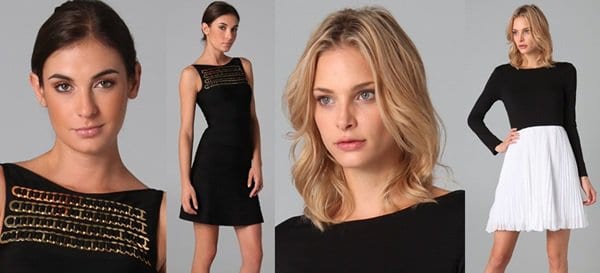 For boat, sabrina, empire & off-shoulder neckline dresses, a shoulder-length hairstyle will complement the neckline by highlighting the detail and the face, or for long hair, wear it up in a loose bun for off-shoulder and empire, or keep it neat and tidy for boat and Sabrina, and accessorize with statement earrings for a balanced look