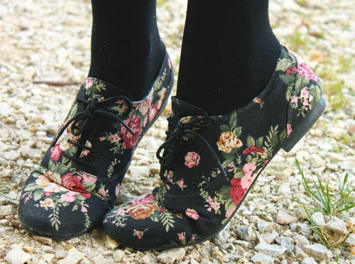 Breanne shows off her floral oxford shoes