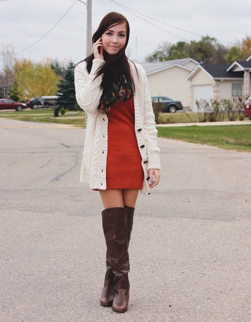 Breanne styled a sexy red dress with boots