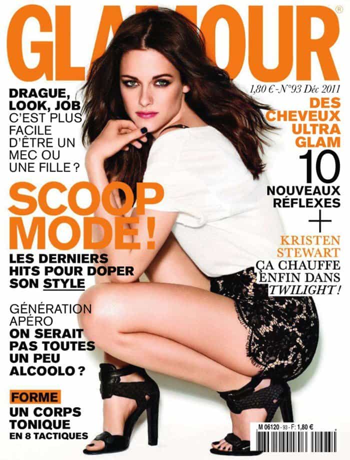 Kristen Stewart was photographed by Matthias Vriens-McGrath and styled by Gaelle Paul for the December 2011 cover of Glamour France