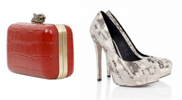 House of Harlow 1960 Olivia Red Croc Embossed Clutch and House of Harlow Norah Snake Platform Court Shoe
